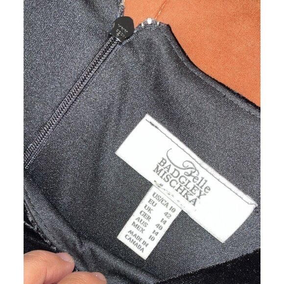 Badgley Mischka Black Velvet Long Sleeve Elegant Cocktail Women's Dress Size 10 - Picture 5 of 8